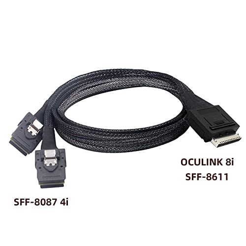 cablecc 50cm OCuLink PCIe PCI-Express SFF-8611 8X 8-Lane to Dual SFF-8087 4X SSD Data Active Cable