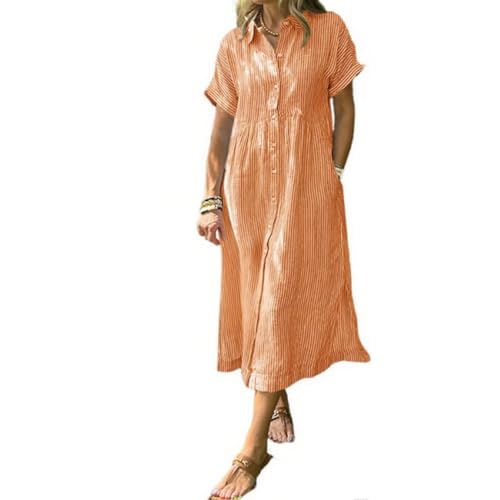 2025 New Summer Striped Lapel Button Down Shirt Dress with Functional Pockets Loose Beach Cover Up