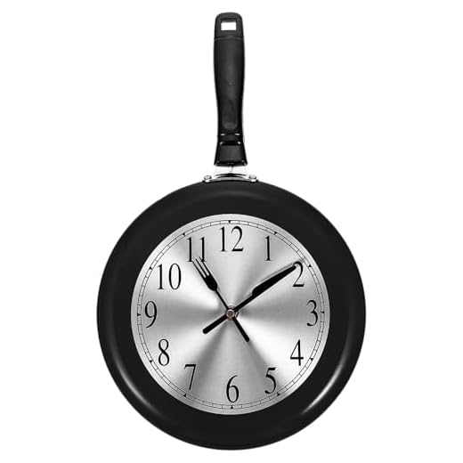 iplusmile Kitchen Clocks Wall Silent Frying Pan Clock Decorative Skillet Wall Clock Non-Ticking Easy Install for Home Kitchen Decor