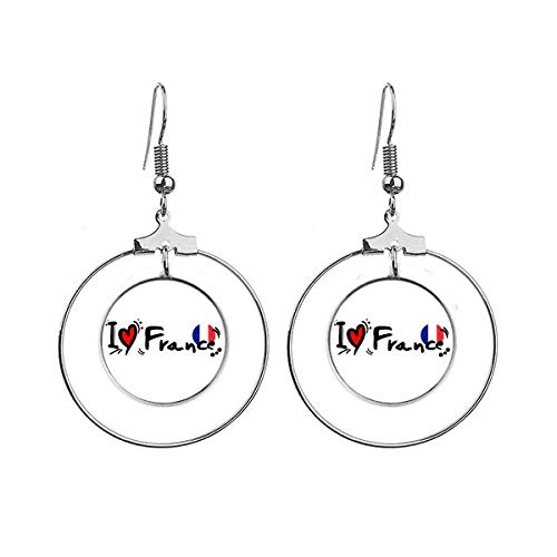 Boucles d'oreilles cœur I Love France pendantes bijou fantaisie