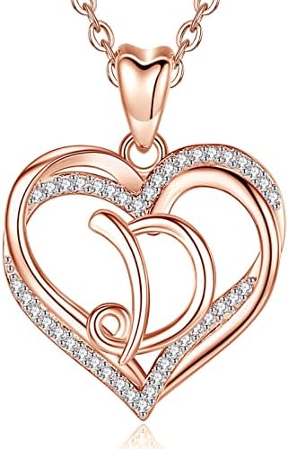 INFUSEU Heart Pendant Necklace Letter A-Z Alphabet Capital Jewelry Double Heart Initial Necklaces Cubic Zirconia CZ for Women Romantic Gifts, 20 Inch Chain