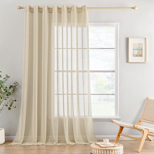 MIULEE Voile Vorhang Sheer Leinenvorhang mit Ösen Transparente Leinen Optik GardineN Ösenschal Wohnzimmer Fensterschal Lichtdurchlässig Dekoschal Schlafzimmer 2er Set