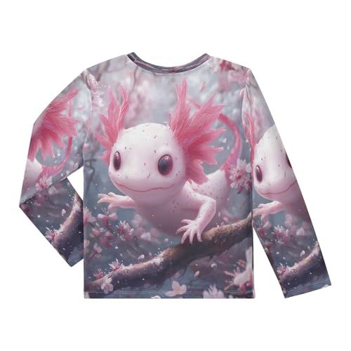 Cute Axolotl with Cherry Blossoms Boys Rash Guard Long Sleeve UPF 50+ Boys Swim Shirt Quick Dry Shirt for 3-12 Years2