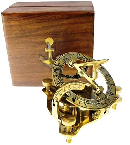 3\" Brass Sundial Compass West London with Wooden Box Rustic Vintage Home Decor Gifts