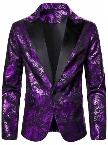 Pkrboro Uomo Tuta Jacquard Blazer Peak Risvolto One Button Cappotto per discorso Groomsmen