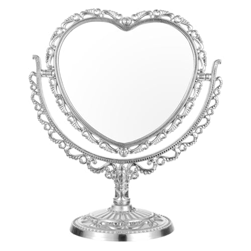 Beaupretty Heart Shape Makeup Mirror Silver Tabletop Mirror