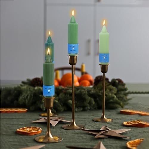 Image of Handmade Unscented Taper Candles Slow Burn Gradient Green Candles 5 Inch Short Dinner Candle Sticks Smokeless Wax Candles Unique Design for Weddings Holiday Gift Home Decoration