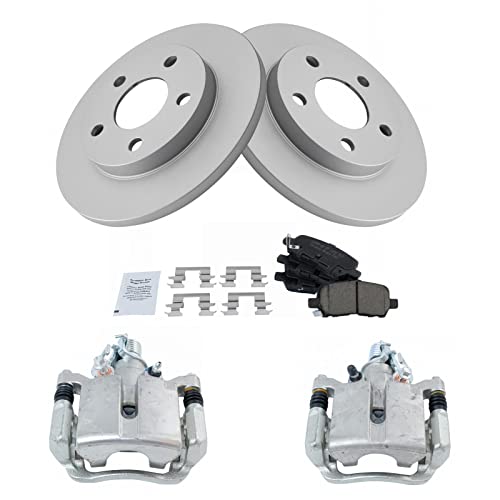 Image of TRQ Rear Brake Pad and Rotor Set Ceramic Solid Rotors Calipers