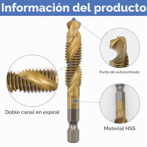 Miniatura 3 de Misiqima Juego De 6 Machos De Roscar Hss, M3, M4, M5, M6, M8, M10, Vástago Hexagonal Métrico De 1 4 Pulgadas, Para Madera, Metal Y Plástico