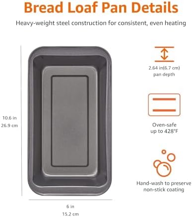 Amazon Basics Nonstick Rectangular Baking Bread Loaf Pan, 9.5 x 5 Inch, Set of 2, Gray - 4