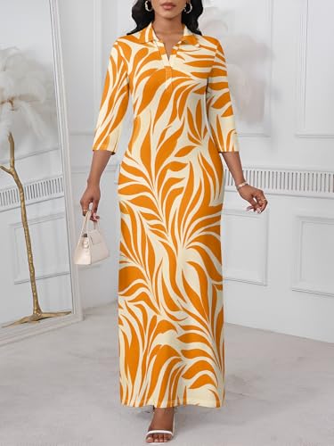 Image of PinkPatty Women's Casual 3 /4 Sleeve Polo V Neck Bodycon Maxi Dress | Semi formal, modest style, long fitted, versatile for church, work, business, office and daily wear