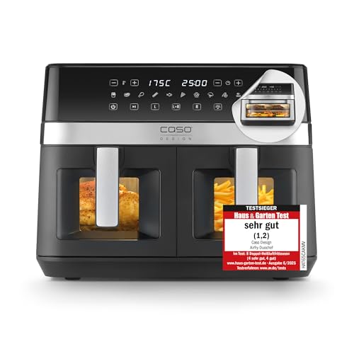 CASO AirFry DuoChef - Heißluftfritteuse - 2in1 Air Fryer mit 2 Frittierkörben oder als großer Airfry-Ofen nutzbar, 14 Liter, Air Fryer mit 10 Programmen, 50-200°C, Timer, spülmaschinenfest