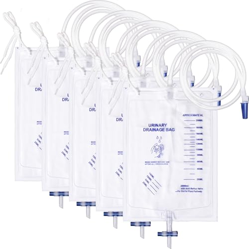 5 Pack Urine Collection Bag with 48-Inch Drainage Tube, 2000ml Capacity, Leak-Resistant with Cross-Shaped Valve and Hanging Strap, Soft PVC Material, Easy to Use