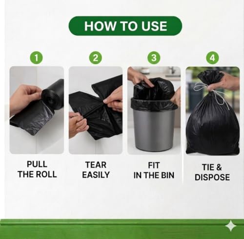 Image of Garbage Bags | Medium| 60 Bags | 30 Bags X 2 Rolls| Black