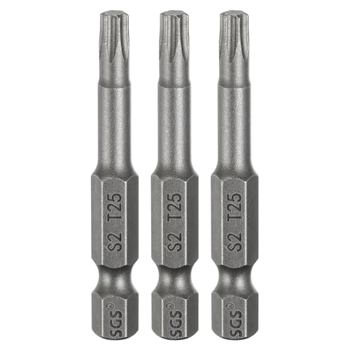 Image of sourcing map 3pcs T25 Torx Head Screwdriver Bit 1/4" Hex Shank 2" (50mm) Long Magnetic No Hole Tip Tamper Proof 6 Point Star Screw Driver Drill Bits S2 Steel Industrial Power Screwdrivers