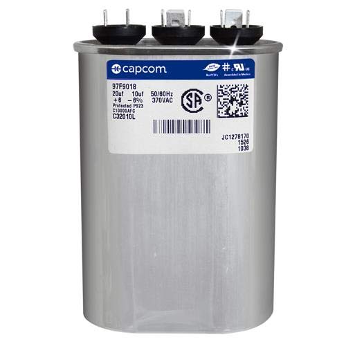 20 + 10 uF MFD x 370 VAC Genteq Replacement Dual Capacitor Oval # C32010L / 97F9018