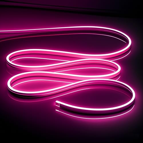 Image of Pink Neon LED Strip Lights 16.4FT 12V Waterproof Flexible Light Strip | Pink Neon Rope Light for Bedroom, Gaming Room, Wall Decor, Sign Making, Indoor & Outdoor DIY Projects