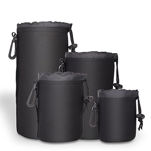 Active Pro - Funda de neopreno para objetivos Nikon, Sony y Canon (4 unidades, tamaños S, M, L y XL, incluye cierre y gancho para cinturón)