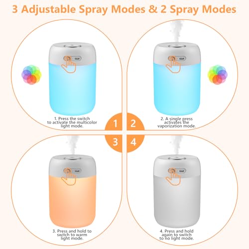 Image of Portable Small Humidifier, 650ml Colorful Mini Humidifier for Bedroom, Office Desktop, Baby Room, Plants, Cool Mist Humidifiers(Light Gray)