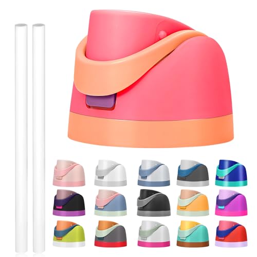 Replacement Lid for Owala Freesip Compatible with Owala Cup 16oz 24oz 32oz 40oz One Button Water Bottle Top Lid Replacement Accessory and Straws Leakproof BPA-Free (Orangepink)