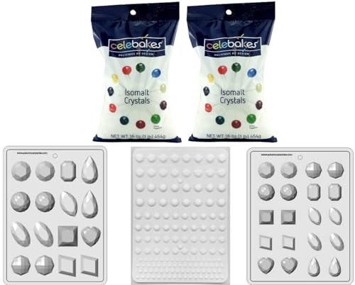 Isomalt Crystals with 3 Jewel Gem Molds - Large, Medium, and Small Hard Candy Molds