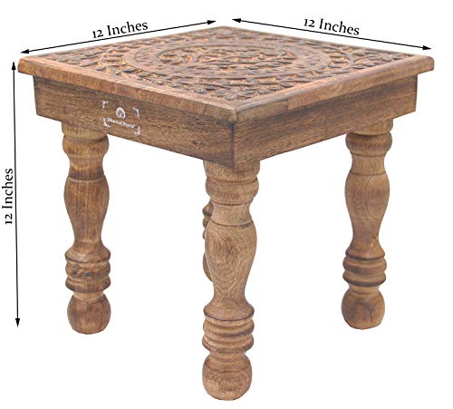Dharmaobjects Solid Mango Wood Hand Carved Prayer Puja Shrine Altar Meditation Table (Tree Of Life) #TOP6