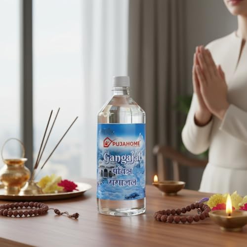 Image of Pujahome Gangajal for Puja | Sourced from Rishikesh | 1000 ml, Pack Of 2 | Original Holy Ganga Jal for Rituals, Pooja, and Religious Ceremonies | Sacred Water for Home Temple & Worship