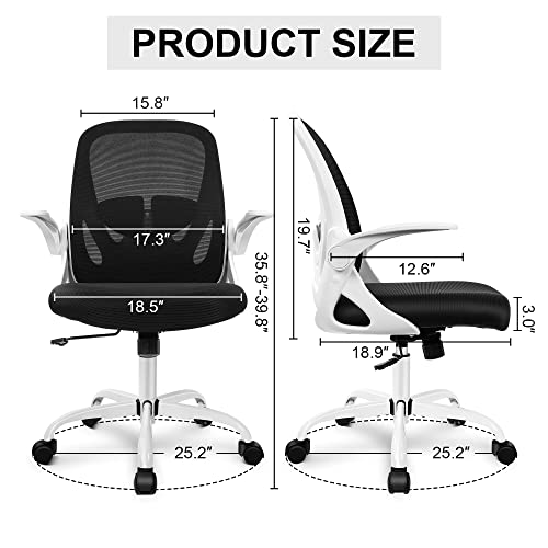 Primy Office Chair Ergonomic Desk Chair With Adjustable Lumbar Support And Height, Swivel Breathable Desk Mesh Computer Chair With Flip Up Armrests For Conference Room(White) #TOP5