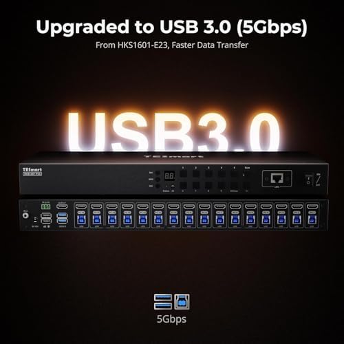 TESmart 16X1 HDMI KVM 스위치 USB 3.0, 4K@60Hz 랙마운트 KVM 16포트 엔터프라이즈급 EDID 에뮬레이터 | 핫키 스위치 | RS232 | LAN 포트 | IR 리모컨 | IP 제어 | 자동 스캔 | 1.5m(5피트) KVM 케이블 8개 포함 — 사진 4