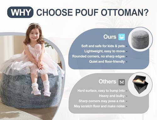 Boho Ottoman Living Room Furniture 26"x18" Large Round Ottomans Pouf Couch Foot Rest Grey Pouf Ottoman Foot Rest with Foam Chunk Filling Pouffe Ottomans Stuffed Foot Rest Poufs for Couch - Thumbnail 3