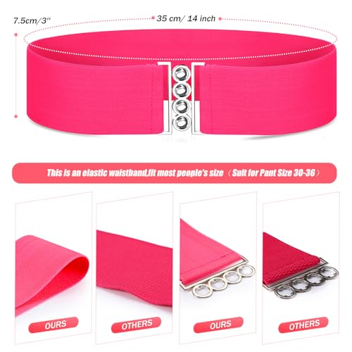 Syhood 3 Pcs 80s Neon Belts for Women 80s Waist Stretch Wide Waistband with Vertical Clasp Buckle Belts for Party Accessories(Green, Yellow and Pink,3 Pieces)4