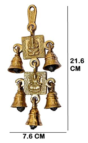 Athizay Brass Hanging Subh Labh Door Decor Wall Sculpture Ganesh Laxmi Saraswati Hangings With Bells (Laxmi Ganesha Hanging 21 Cm) #TOP3