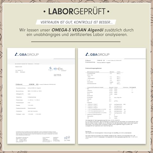 Foto von Omega-3 Algenöl 100 ml - hochdosiert mit 3665 mg Algenöl, davon 1203 mg DHA & 667 mg EPA - veganes Omega-3 Öl + Ahiflower® Öl mit angenehmem Orangen-Geschmack - laborgeprüft mit Zertifikat