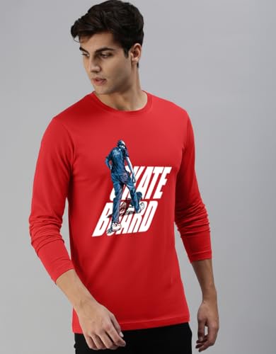Image of Veirdo Pure Cotton Round Neck Regular Fit Graphic Printed Full Sleeve T-Shirt for Men (Colors- Red, Navy, Black, Swanwhite & White) Sizes: S to 2XL