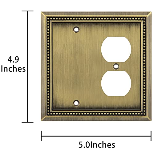 Image of Henne Bery Sunken Pearls Heavy Duty Decorative Wall Plate Switch Plate Outlet Cover (Blank /Duplex, Antique Brass)