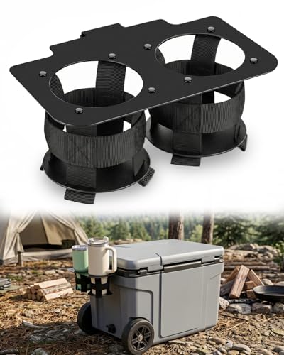 Image of Cooler Cup Holder Designed for Ninja FrostVault Wheeled Cooler with Dry Zone 30QT/45QT/65QT, Side-Mount 2-Cup Beverage Caddy for Stanley, Cans, Bottles & Many Tumblers