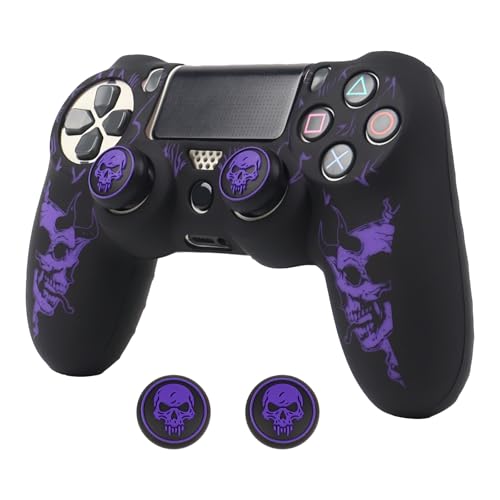 Image of RALAN Horned Skull Head Design Controller Skin Cover with 2 Thumb Grips Compatible with PS4 /Playstation 4 Slim /Pro Controller