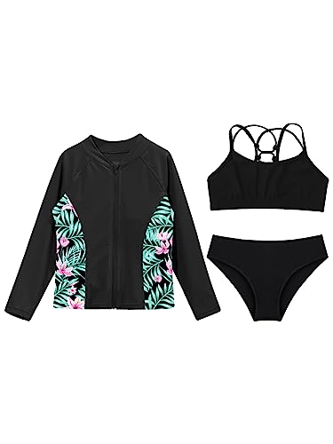 Hedmy Girls Rash Guard Three Pieces Bathing Suit Long Sleeve Swimsuit with Bikini Bottoms Quick Dry Swimwear3