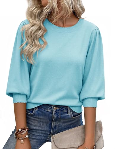 Cicy Bell Womens 3/4 Puff Sleeve Sweater Tops Fall Casual