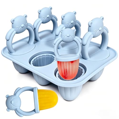 Moldes De Helado Para Bebe, 6 X 17ML Pequerio Molde Helados Silicona Sin Bpa Con Palo Mordedor, Reutilizables Popsicle Mold Para Helados De Leche Materna y Yogur (Azul)