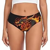 quopvn Fire Chinese Dragon Print Women'S Briefs Soft Stretch Breathable Ladies Panties Black