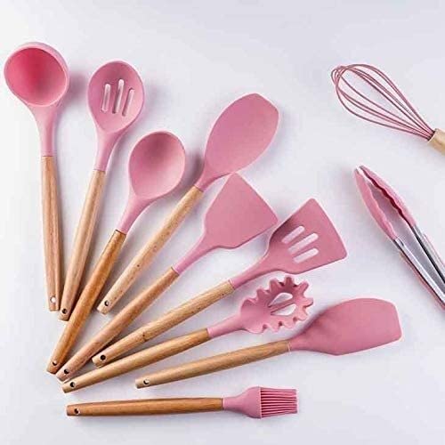 Küchenutensilien-Set Pfannenwender Silikon-Küchenwerkzeug-Set Kochutensilien-Set Pfannenwender Schaufel Suppenlöffel mit Holzgriff Spezielles hitzebeständiges Design
