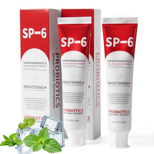 SP-6 Probiotic Whitening Toothpaste SP-6 Probiotic Toothpaste Enhanced Formula with 6 Probiotics for Teeth Whitening/Brightening Enamel-Safe Fluoride-Free Fresh Mint Flavor 4.9oz 2Pack