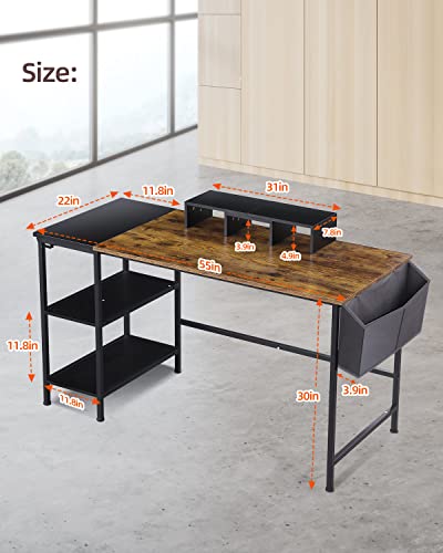 Ohuhu 55 Inch Large Computer Desk With Storage Shelves, 2-Tier Industrial Home Office Writing Study Desks With Monitor Stand Storage Bag And Hooks Laptop Work Table For Gaming Bedroom Living Room #TOP2