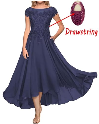 Laces Appliques Mother of The Bride Dresses Tea Length Chiffon Short Sleeve Wedding Guest Gowns with Pockets - Image 6