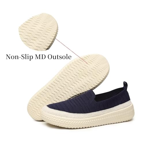 Image of Women's Knit Loafers Round Toe Loafer Flats Comfortable Casual Walking Work Penny Driving Dressy Slip-on Shoes