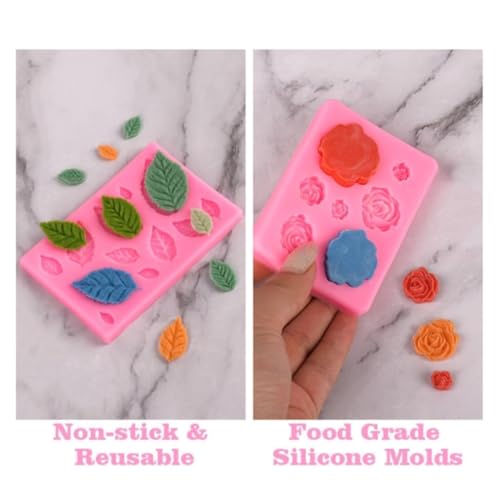 Image of 3 Pack Rose Leaf Silicone Candy Molds Mini Flower Fondant Chocolate Leaves Moulds for Candle Making Baking Sugarcraft Cake Decoration Cupcake Topper Clay Crafting Projects Soap Wax melt