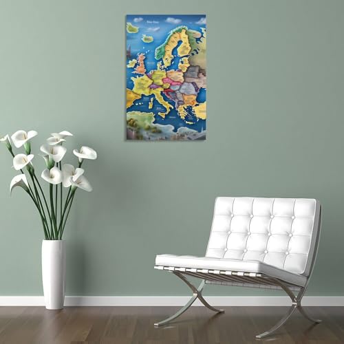 Carte de l'Europe Murale Tableau Impression Sur Toile 40x60 Affiche