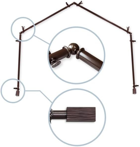 HomeStock Adjustable Curtain Rod Set - Telescoping Rods 20-72 Inch, Finials, Double Rod Option, Cocoa Finish