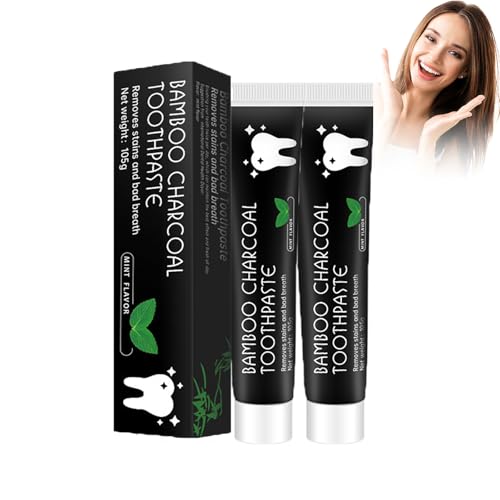 Hppsctink 2PCS Pasta Dentífrica de Carbón de Bambú, Pasta Dentífrica de Cáscara de Coco y Carbón de Bambú, Aliento Fresco, 2pcs*105g, toothpastes